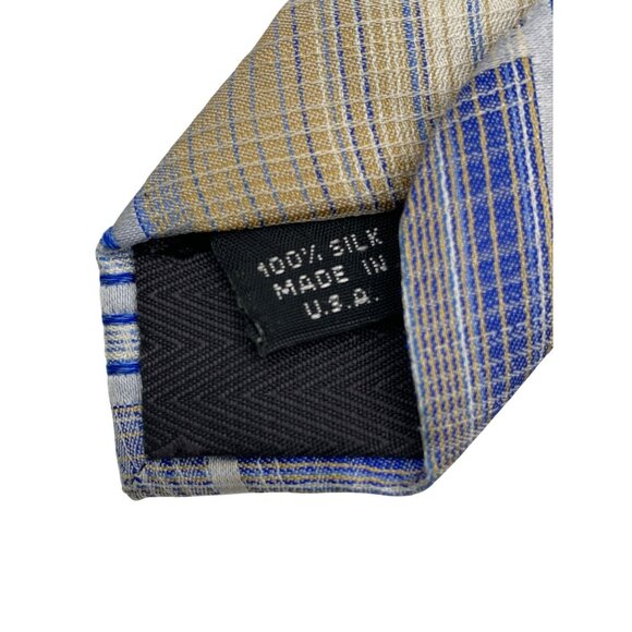 Bruno Piattelli Striped Blue Tan Retro MCM Silk Neck Tie Luxury Vintage Mens - Picture 5 of 6